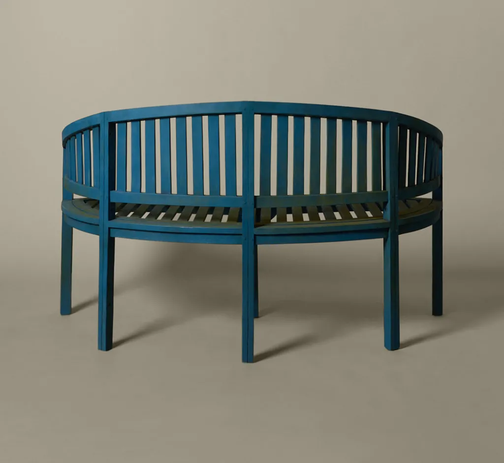 Pierce & Ward VINTAGE AMERICANA BLUE DEMILUNE GARDEN BENCH | Furniture
