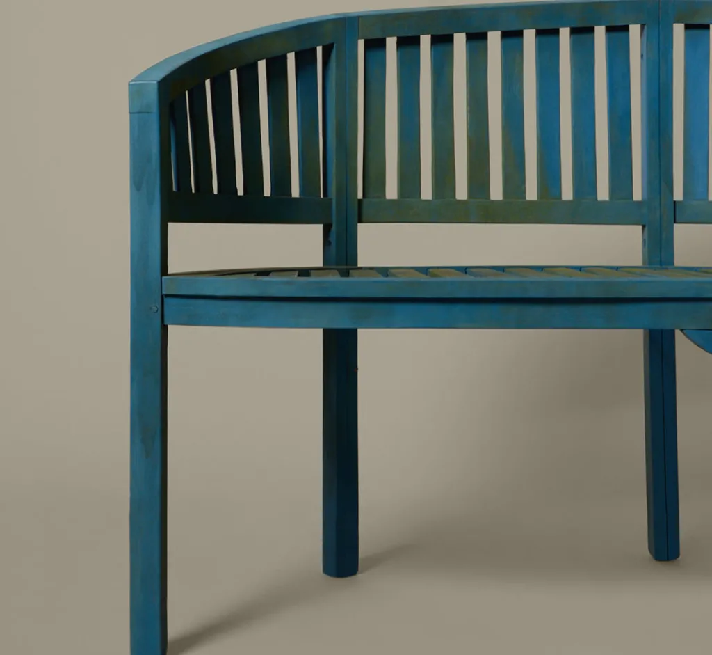 Pierce & Ward VINTAGE AMERICANA BLUE DEMILUNE GARDEN BENCH | Furniture