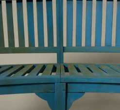 Pierce & Ward VINTAGE AMERICANA BLUE DEMILUNE GARDEN BENCH | Furniture