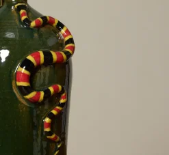 Pierce & Ward VINTAGE FOLK ART JUG WITH CORAL SNAKE | Ceramics | Vessels
